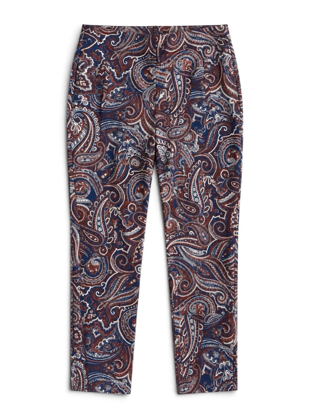 Chico’s Juliet Paisley Print Ankle Pants Stretch Navy Red Pull On Size 1 (US 8)